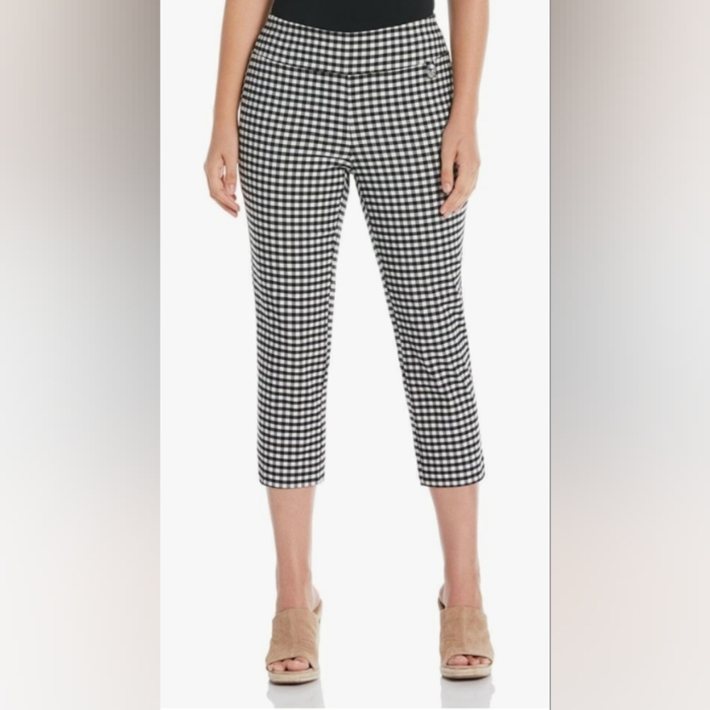 NWT Women's Rafaella black & white gingham stretch capri pants, size 18